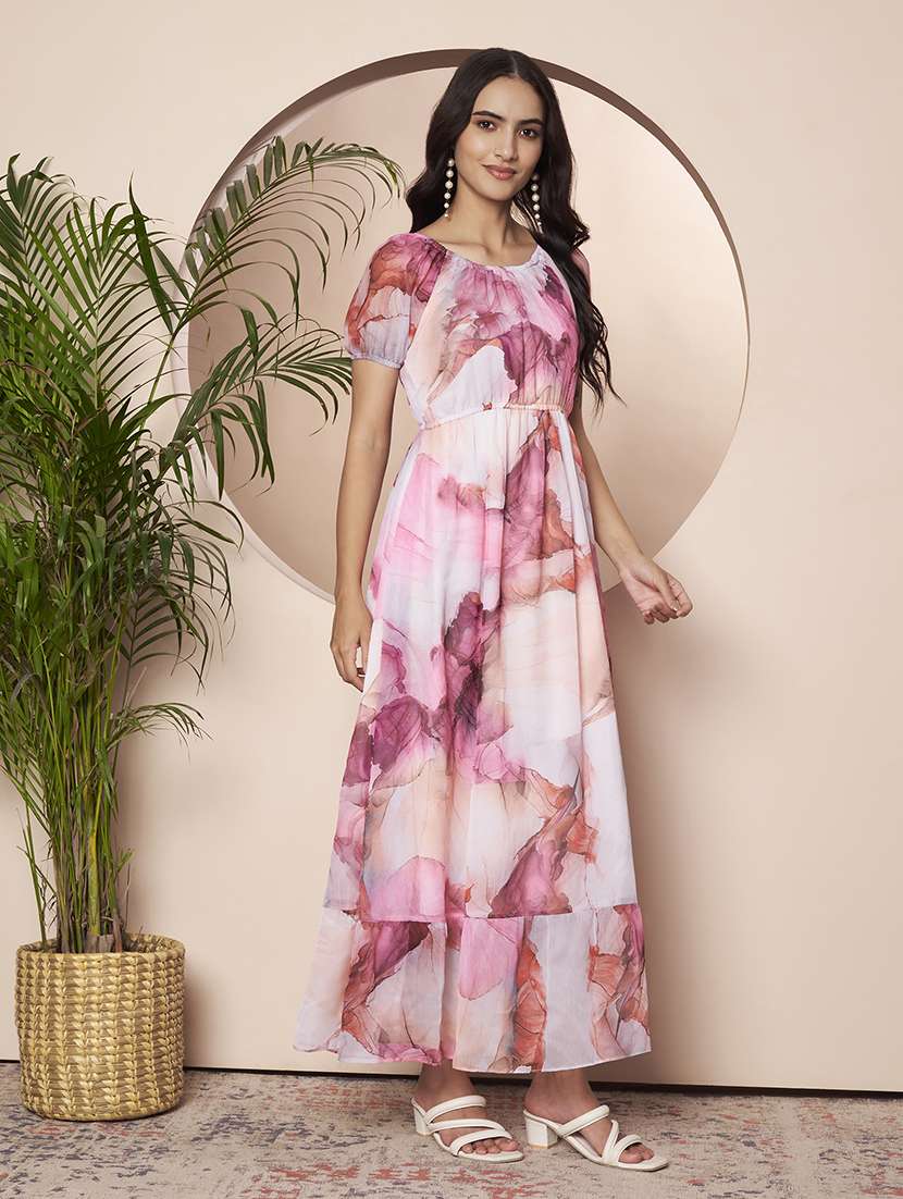 women printed round neck fit and flare dress - 22522653 -  Standard Image - 4