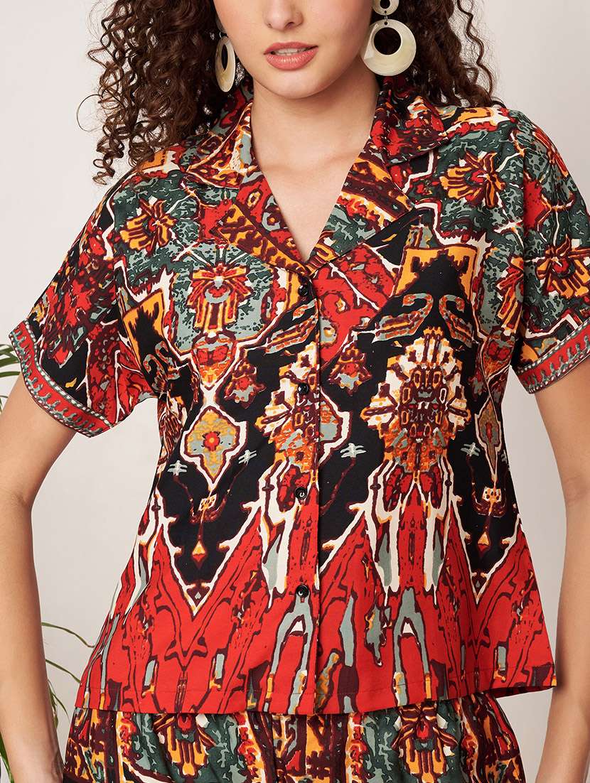 women printed collared shirt and trouser co-ord set - 22522661 -  Standard Image - 1