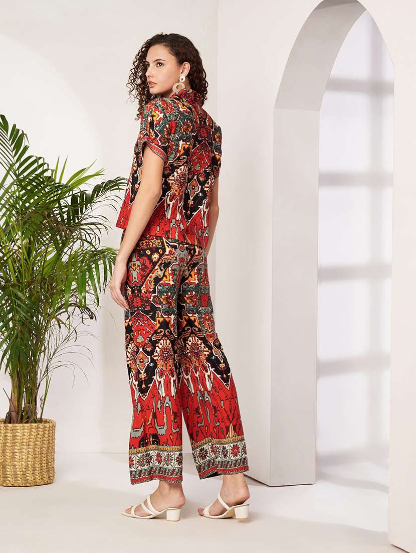 women printed collared shirt and trouser co-ord set - 22522661 -  Standard Image - 4
