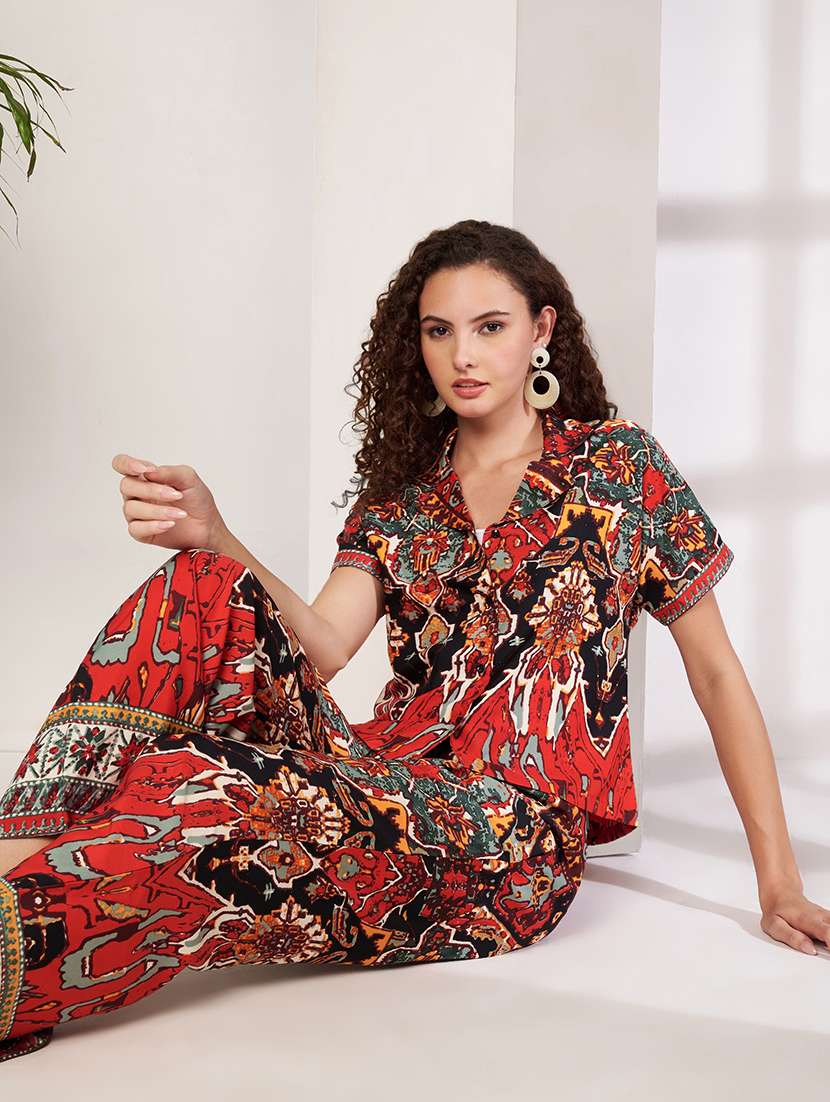 women printed collared shirt and trouser co-ord set - 22522661 -  Standard Image - 6