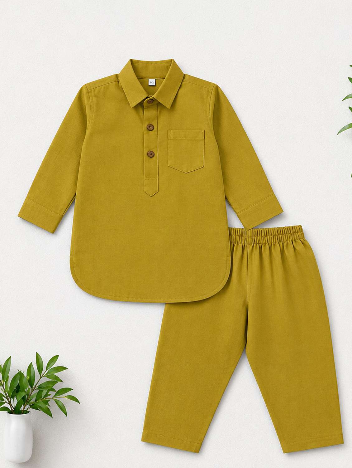 boys solid collared pathani kurta pyjama set - 22522662 -  Standard Image - 1