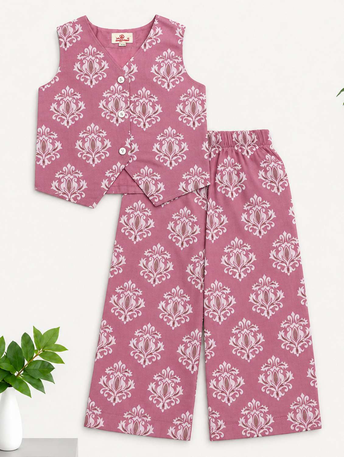 girls printed v neck top and trouser co-ord set - 22522679 -  Standard Image - 1