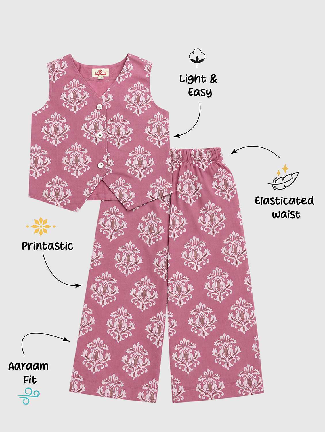 girls printed v neck top and trouser co-ord set - 22522679 -  Standard Image - 4