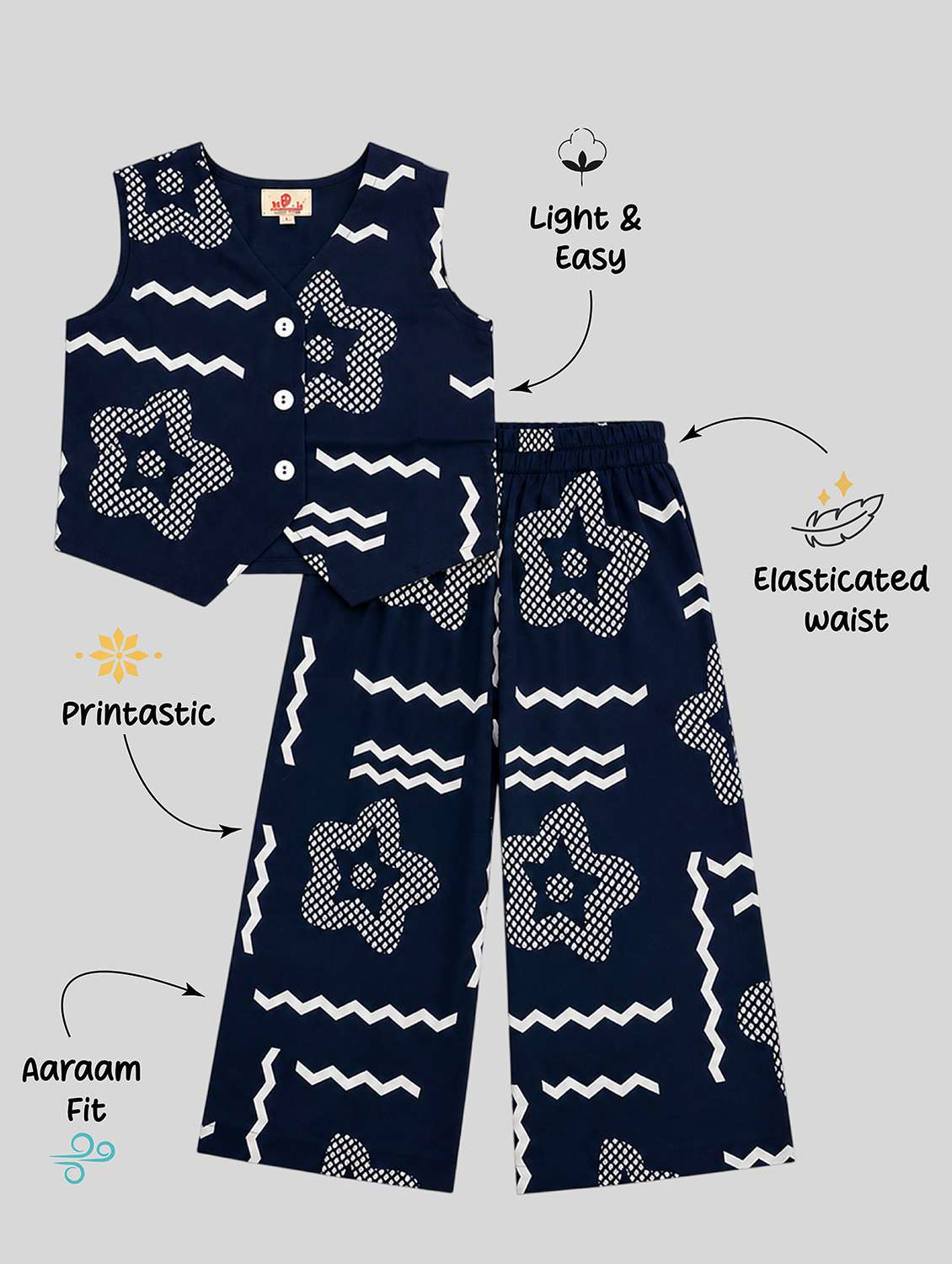 girls printed v neck top and palazzo co-ord set - 22522680 -  Standard Image - 4
