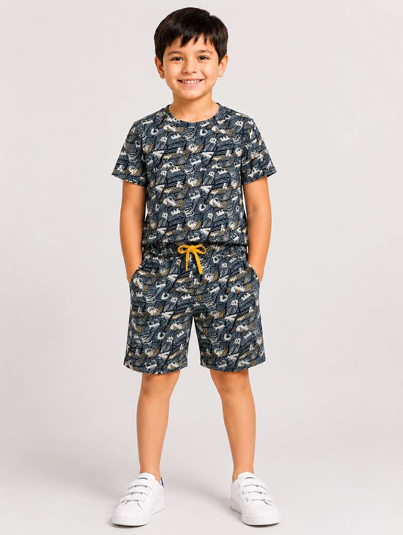boys printed round neck t-shirt and shorts co-ord set