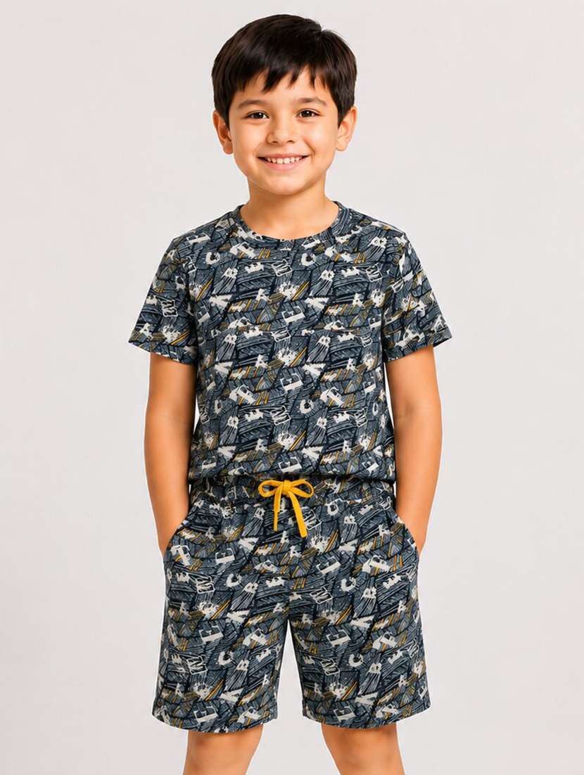 boys printed round neck t-shirt and shorts co-ord set - 22522695 -  Standard Image - 1