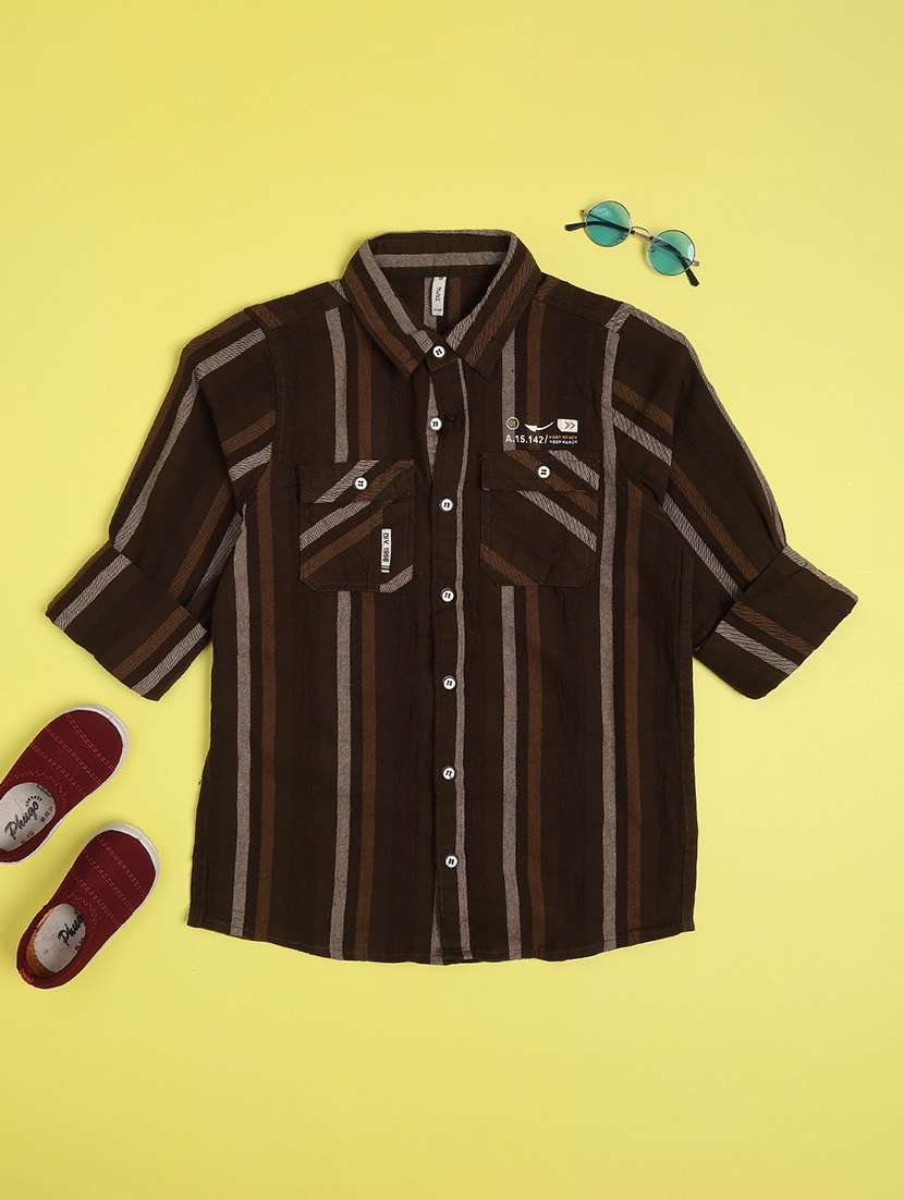 boys striped long sleeves regular fit shirt - 22524211 -  Standard Image - 1