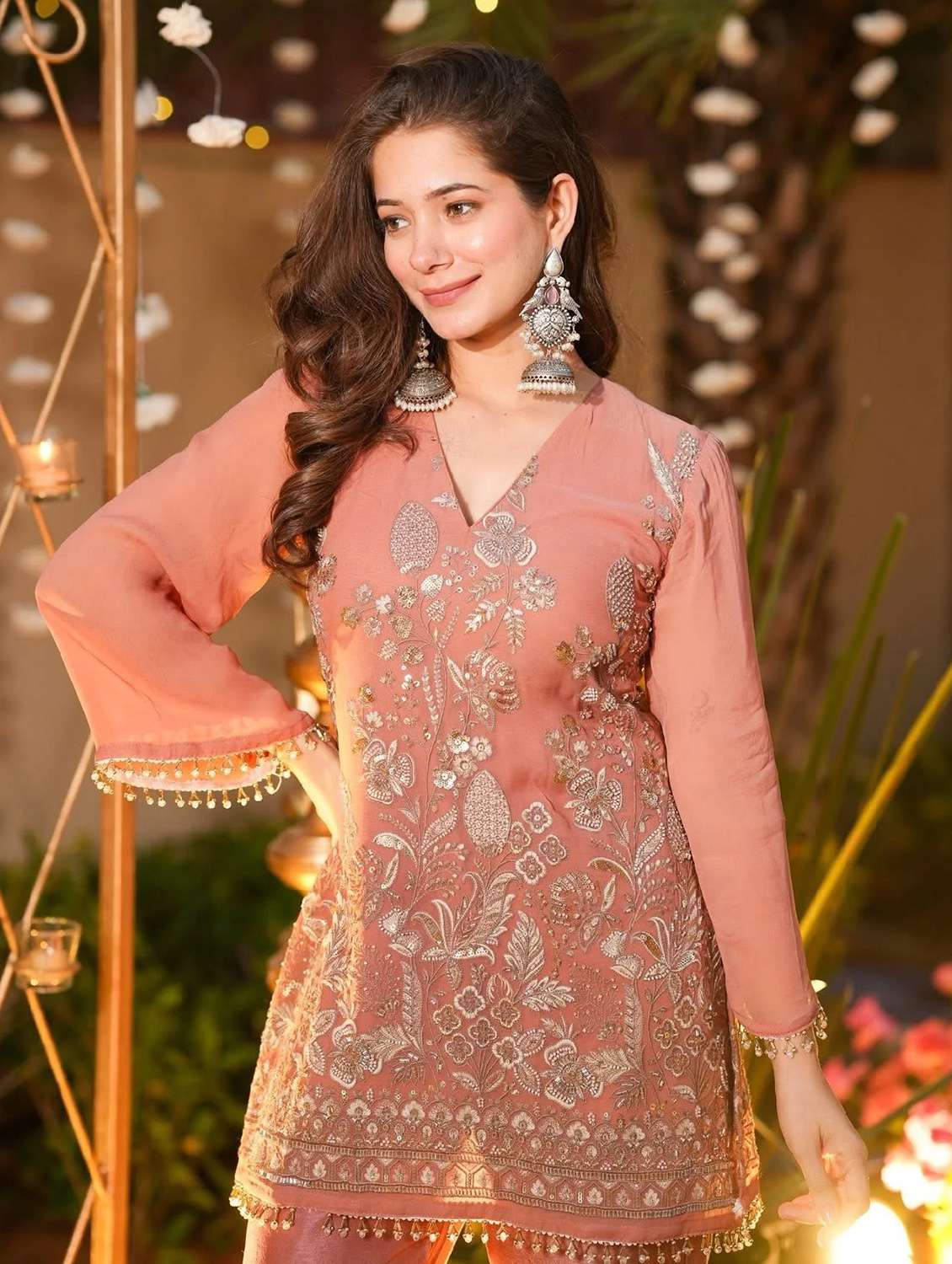 women embroidered three quarter sleeves kurta and pant set  - 22524313 -  Standard Image - 1