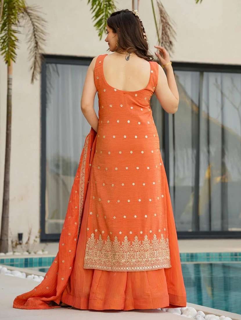 women embroidered sleeveless kurta palazzo with dupatta set - 22524456 -  Standard Image - 4
