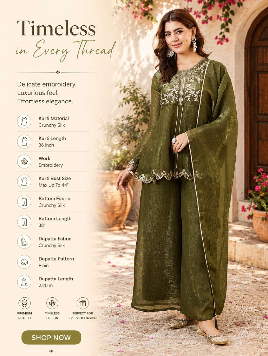 women embroidered long sleeve kurta palazzo with dupatta set - 22524458 -  Standard Image - 1