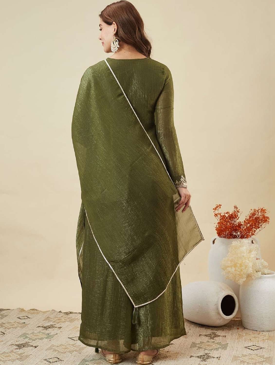 women embroidered long sleeve kurta palazzo with dupatta set - 22524458 -  Standard Image - 4