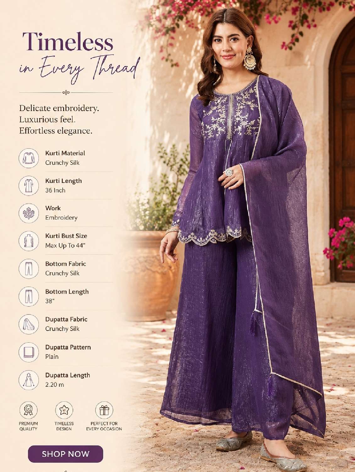 women embroidered long sleeve kurta palazzo with dupatta set - 22524459 -  Standard Image - 1