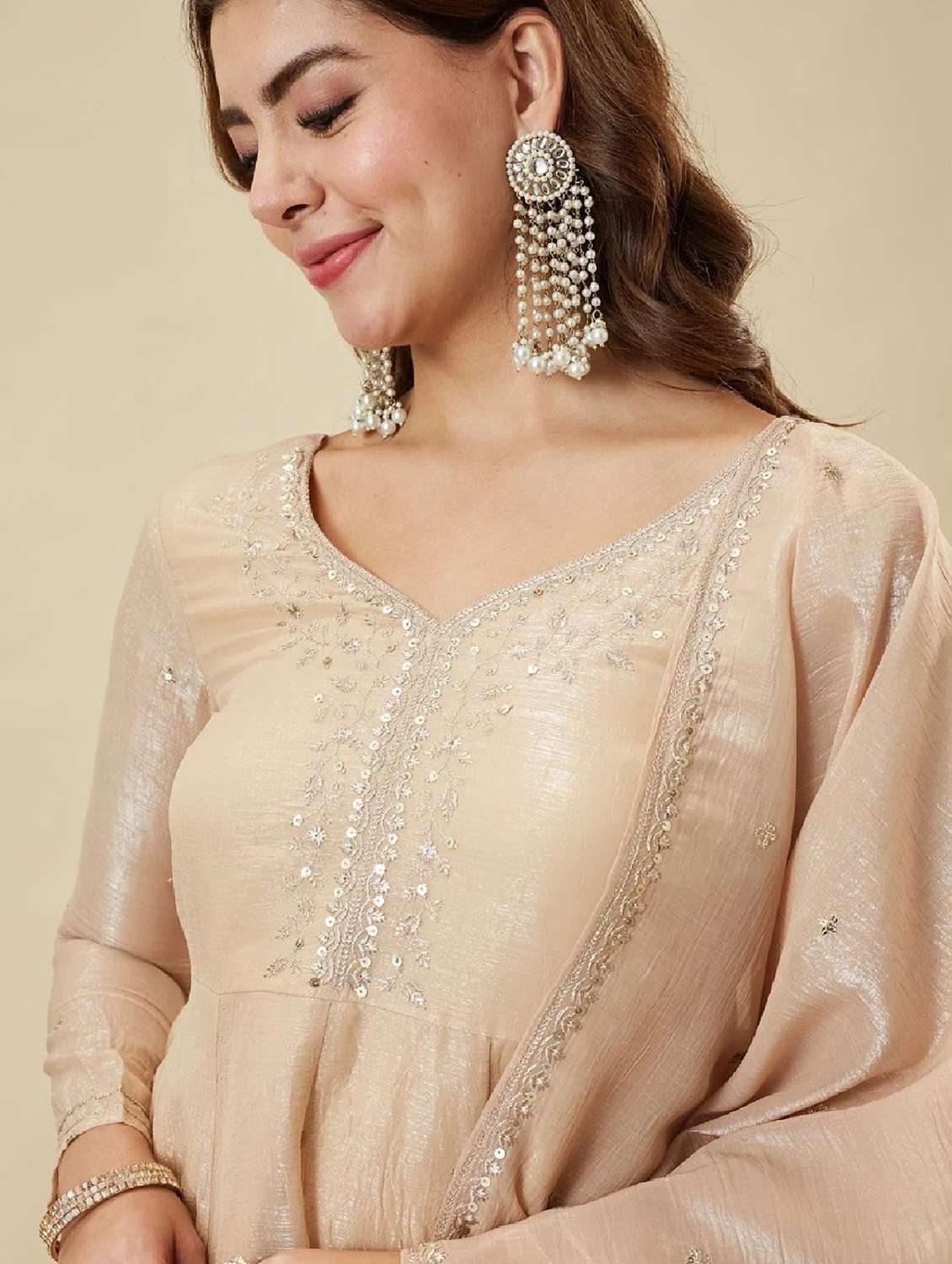women embroidered long sleeve kurta palazzo with dupatta set - 22524463 -  Standard Image - 1