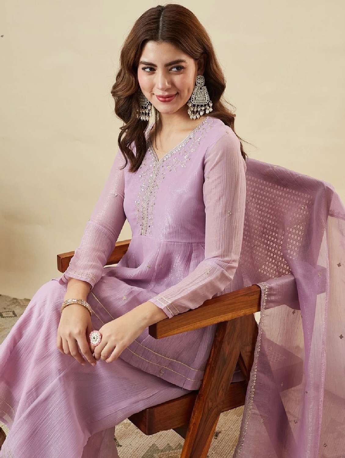 women embroidered long sleeve kurta palazzo with dupatta set - 22524464 -  Standard Image - 4