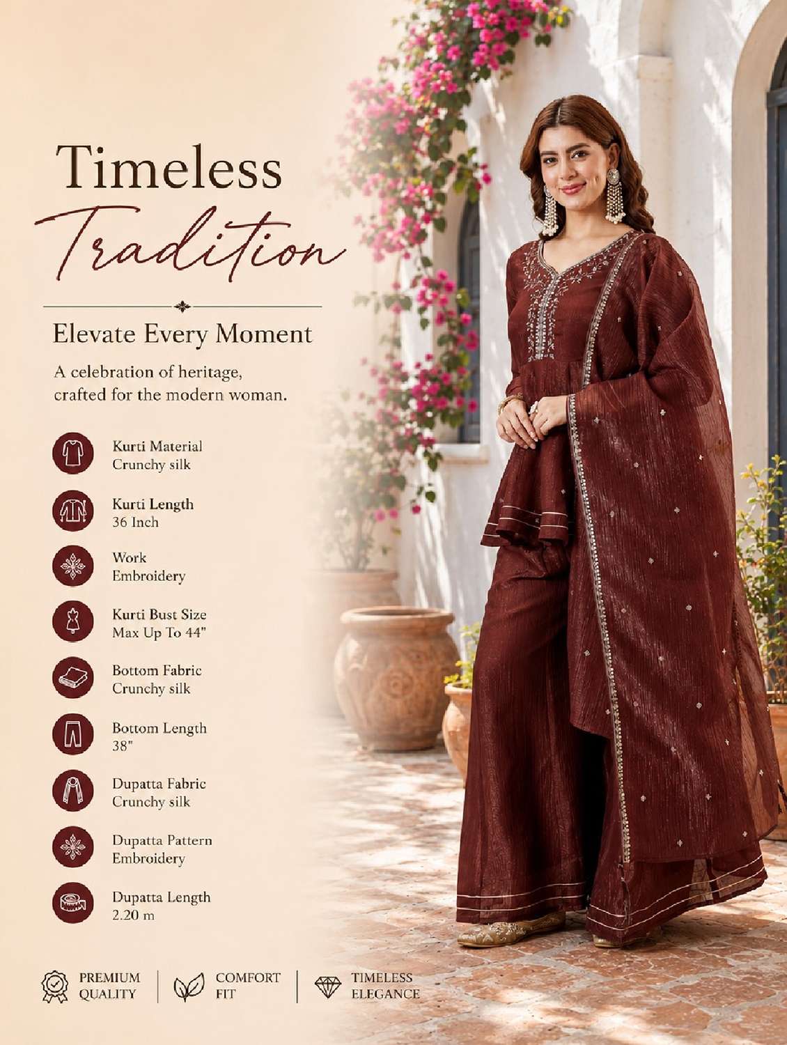 women embroidered long sleeve kurta palazzo with dupatta set - 22524465 -  Standard Image - 1