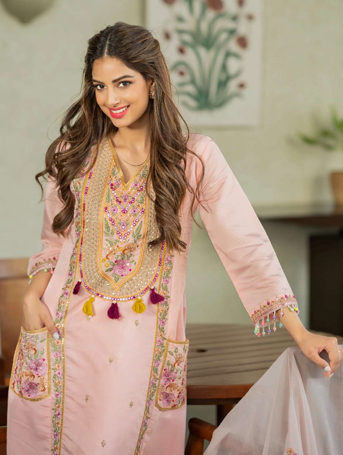 women embroidered three quarter sleeve kurta pant with dupatta set - 22524466 -  Standard Image - 1