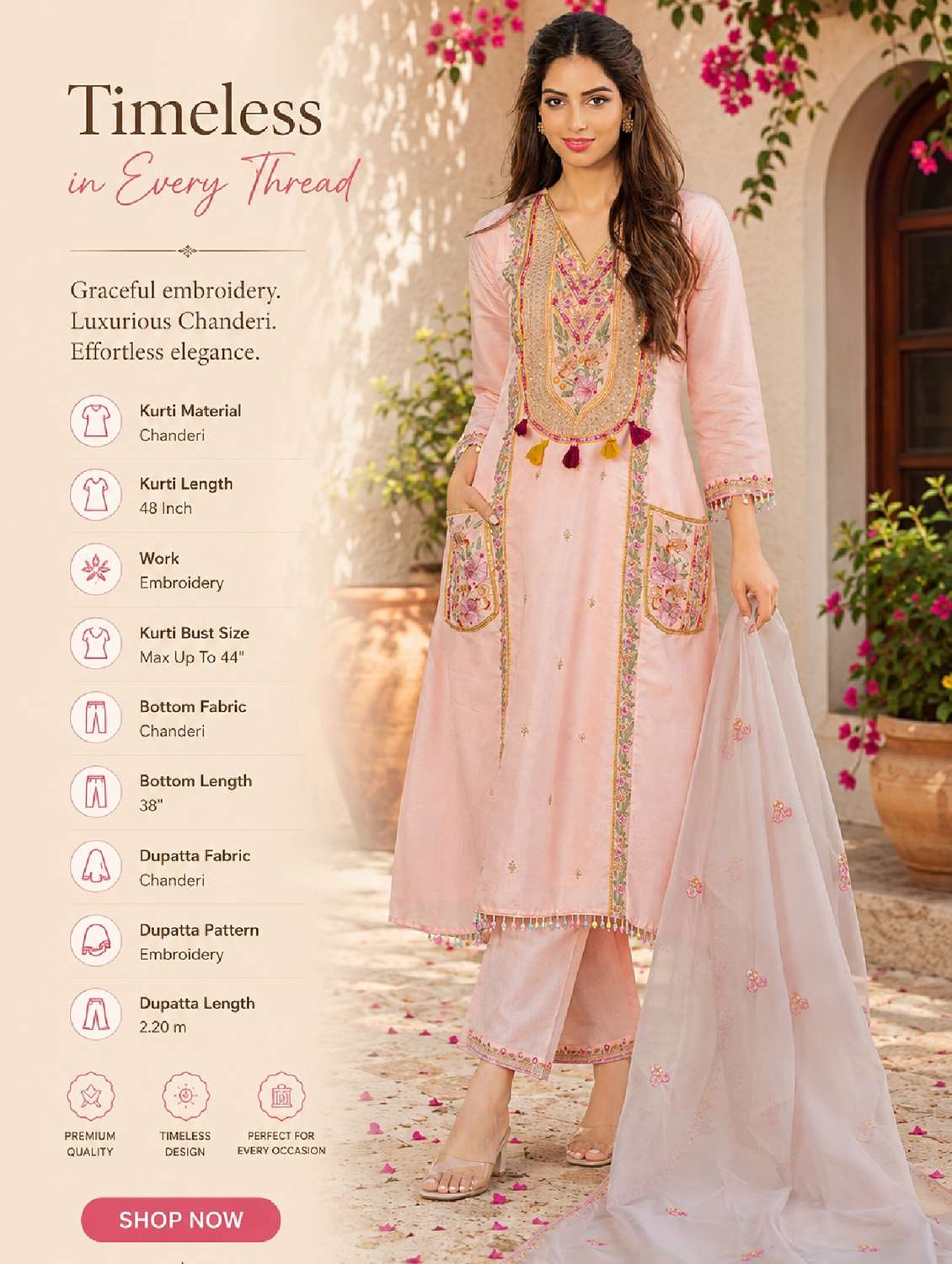 women embroidered three quarter sleeve kurta pant with dupatta set - 22524466 -  Standard Image - 6