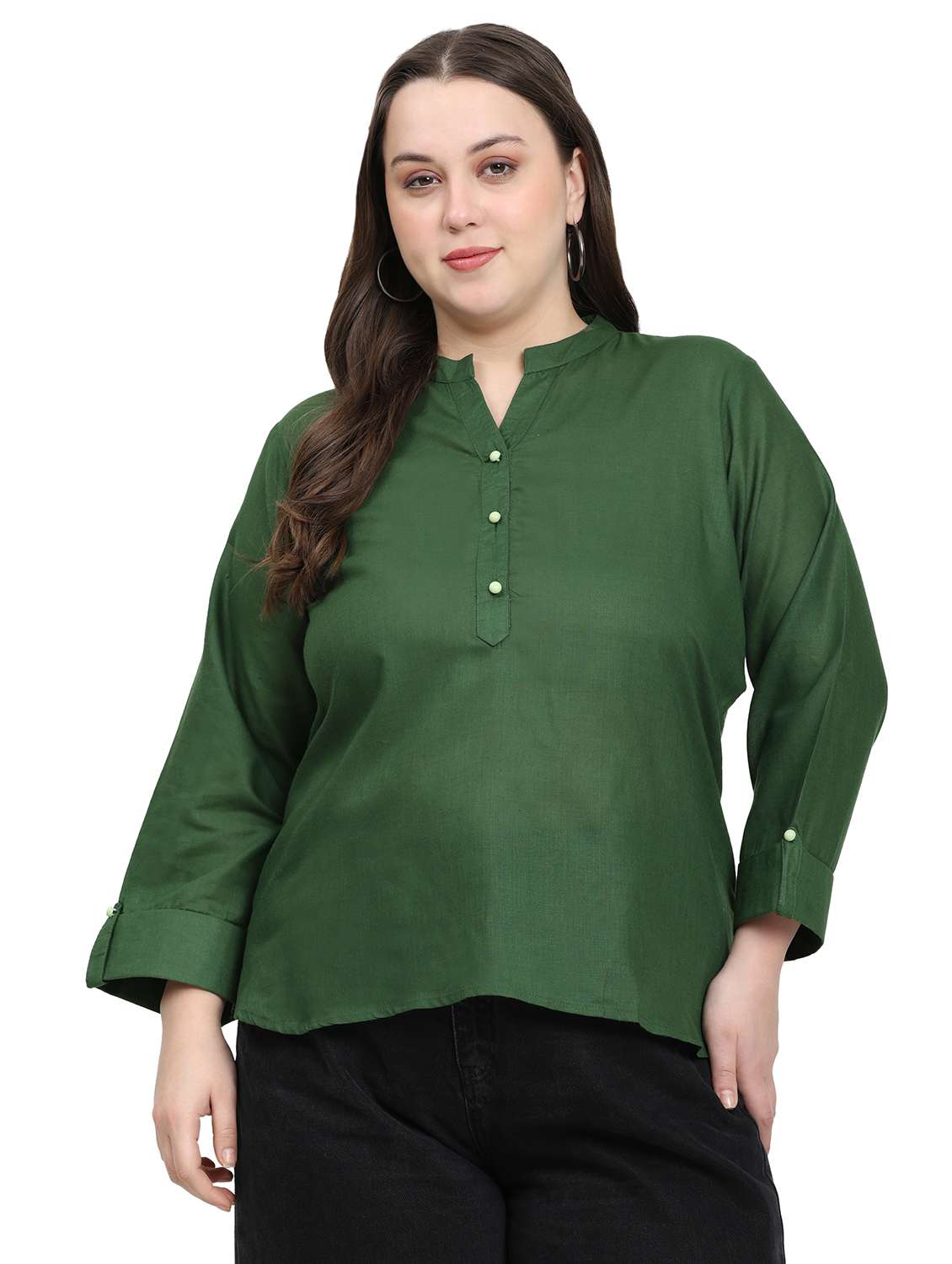 women solid mandarin neck regular top