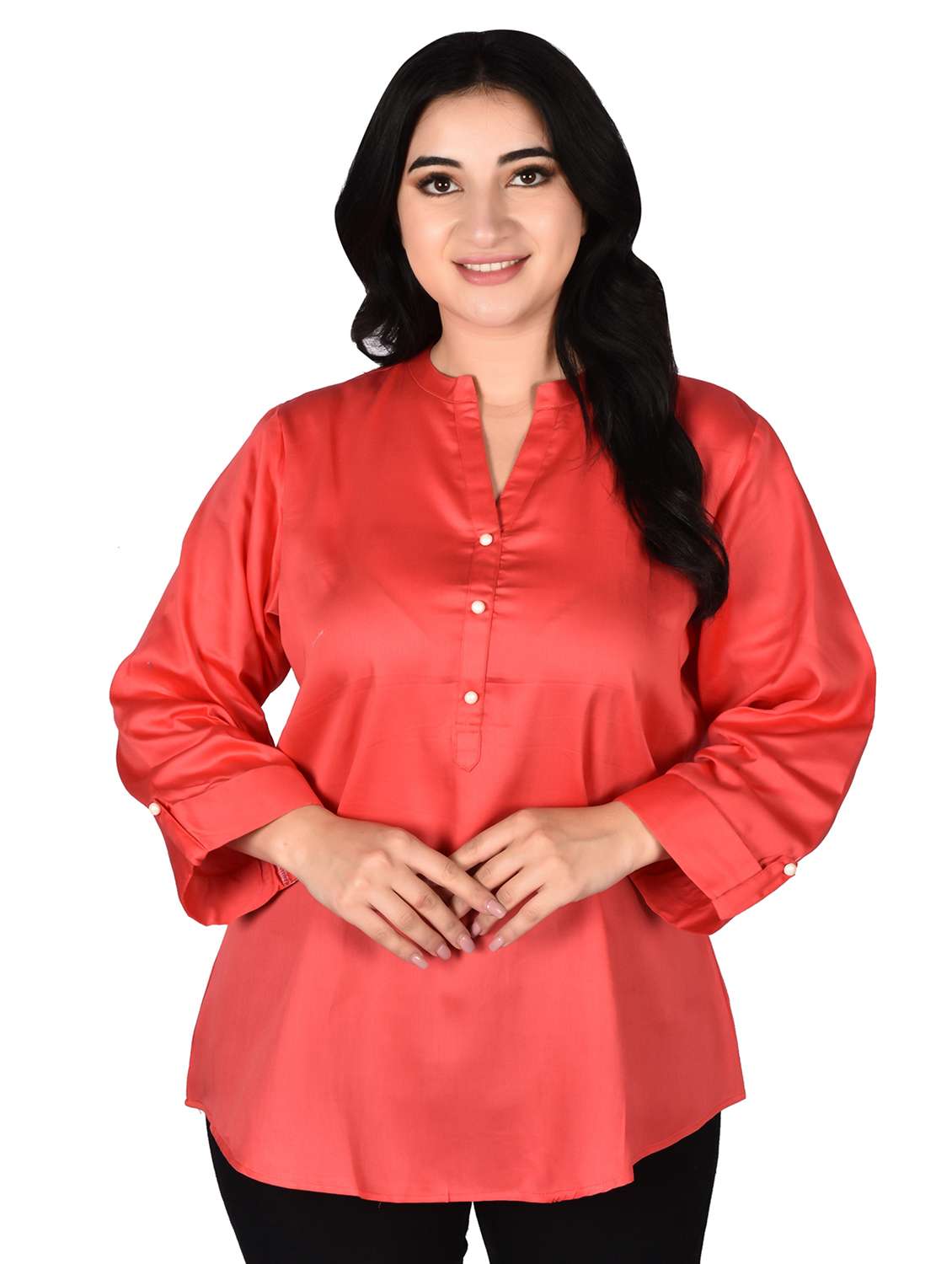 women solid mandarin neck regular top