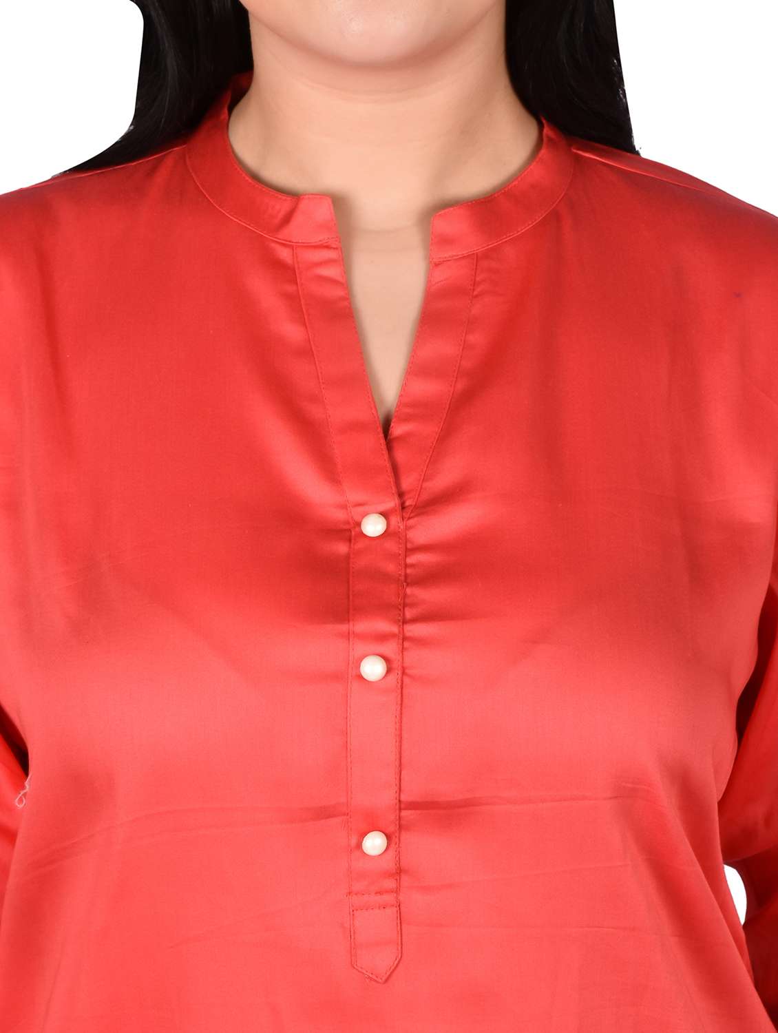 women solid mandarin neck regular top - 22524488 -  Standard Image - 1