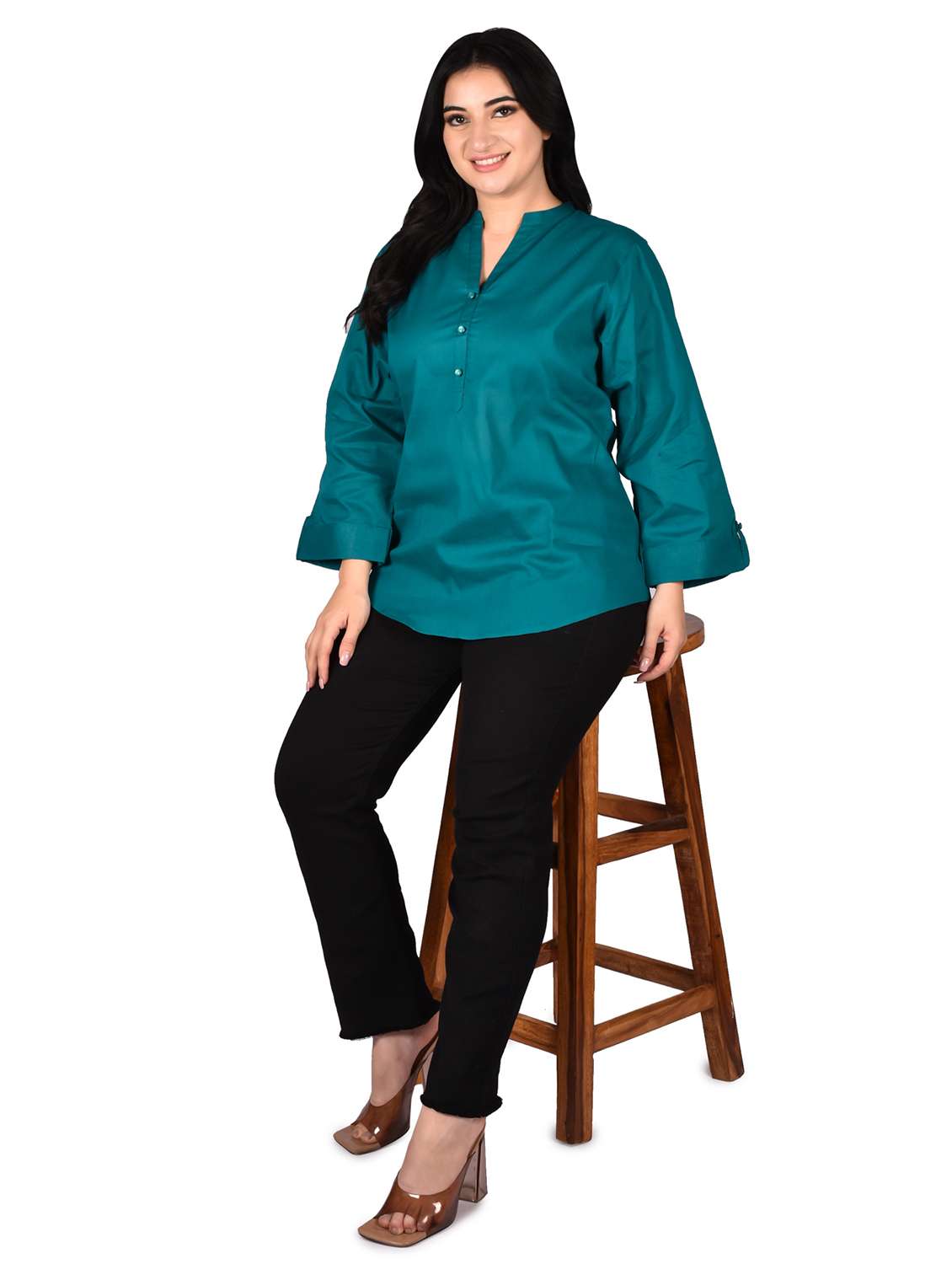 women solid mandarin neck regular top - 22524490 -  Standard Image - 4