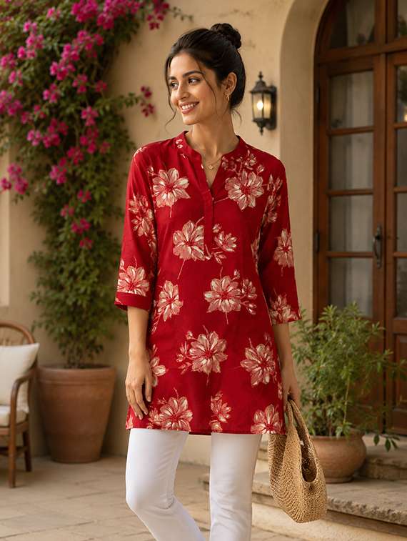 women printed three quarter sleeve straight kurti - 22524535 -  Standard Image - 1