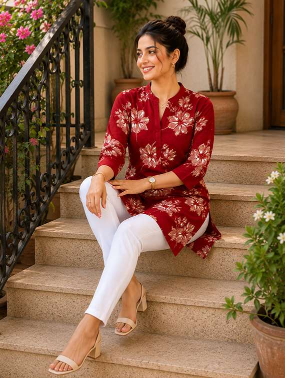 women printed three quarter sleeve straight kurti - 22524535 -  Standard Image - 4