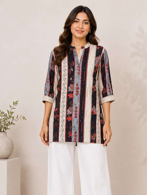 women printed three quarter sleeve straight kurti - 22524536 -  Standard Image - 1