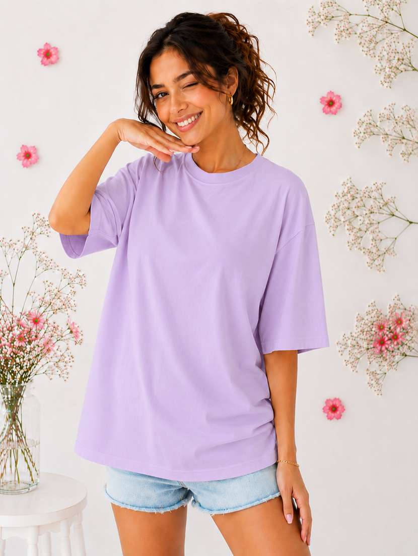women solid short sleeves oversized t-shirt