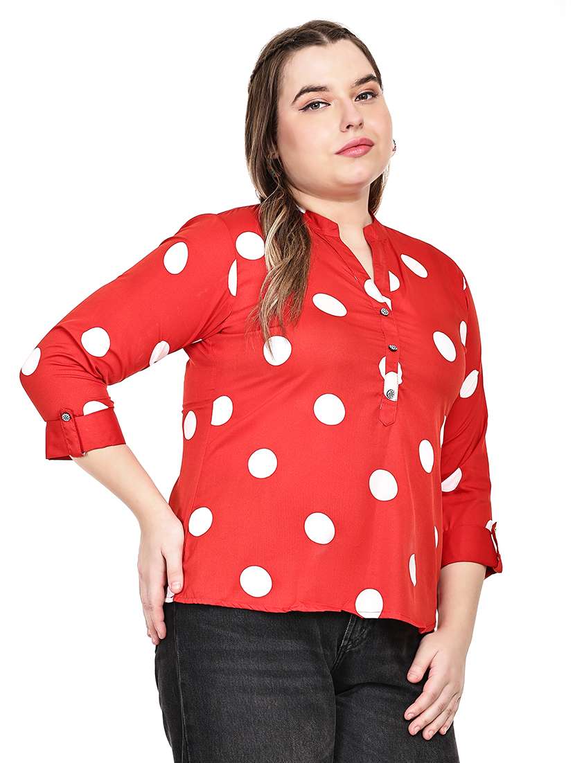 women printed mandarin neck regular top - 22526608 -  Standard Image - 1