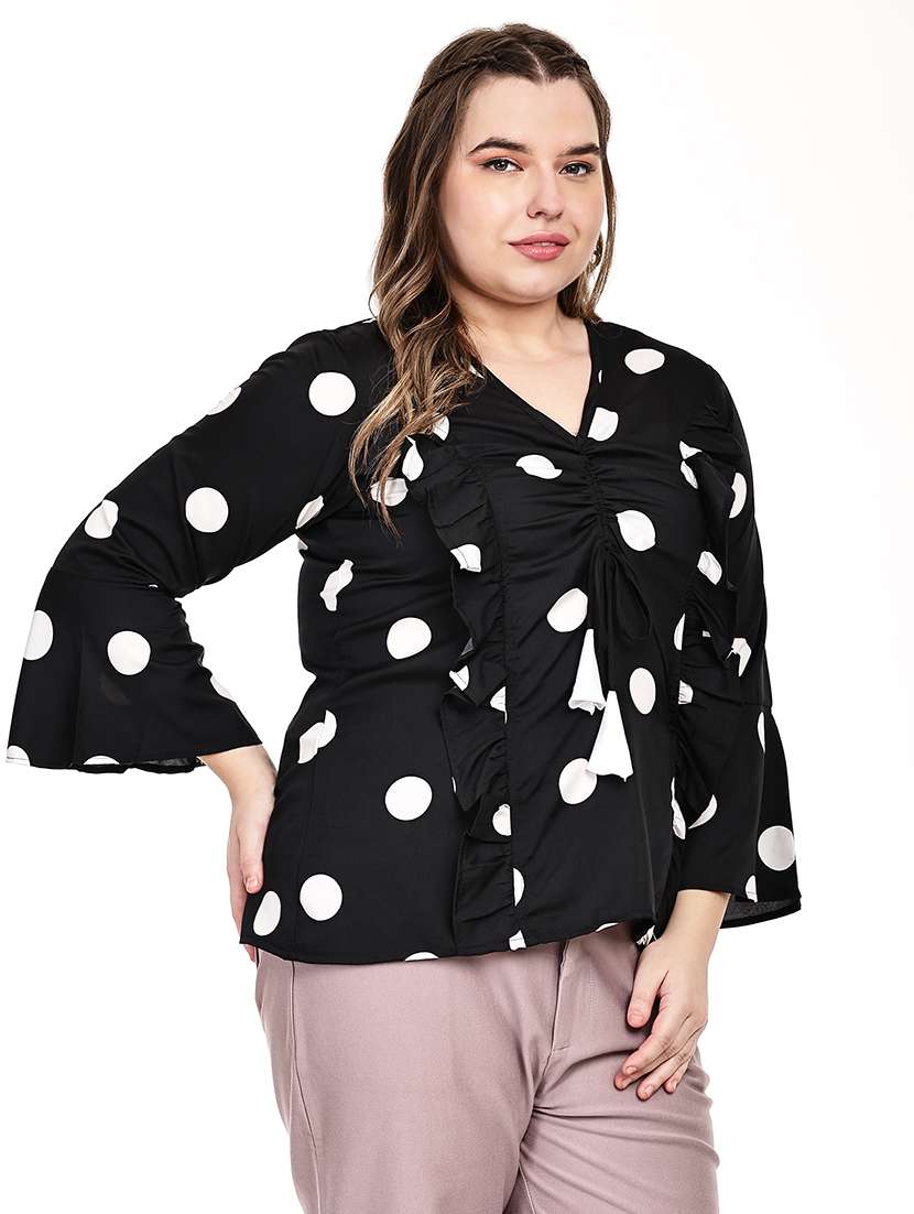 women printed v neck ruffle top - 22526610 -  Standard Image - 1