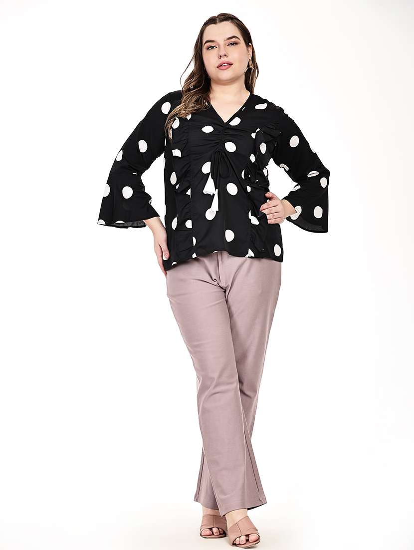 women printed v neck ruffle top - 22526610 -  Standard Image - 4