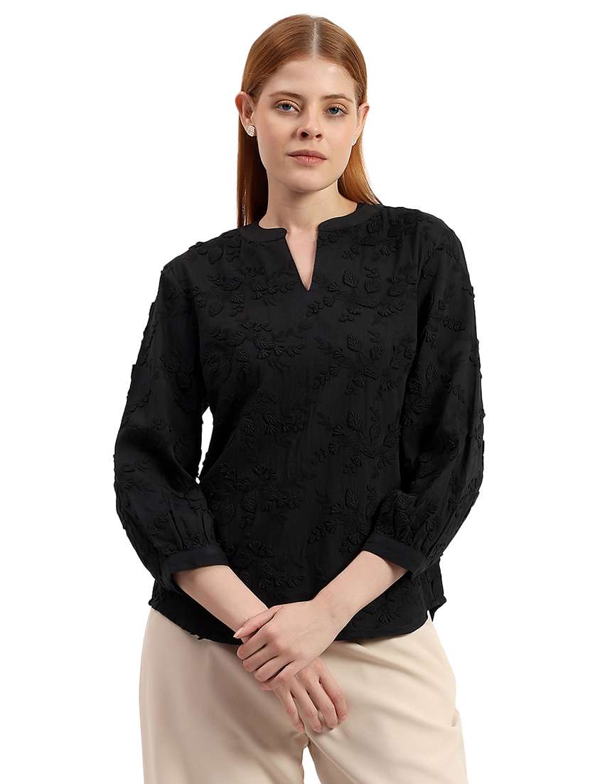 women embroidered mandarin neck regular top