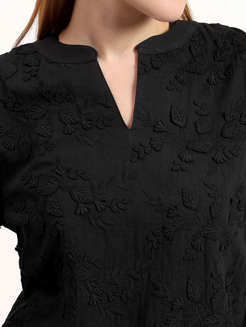 women embroidered mandarin neck regular top - 22526750 -  Standard Image - 1