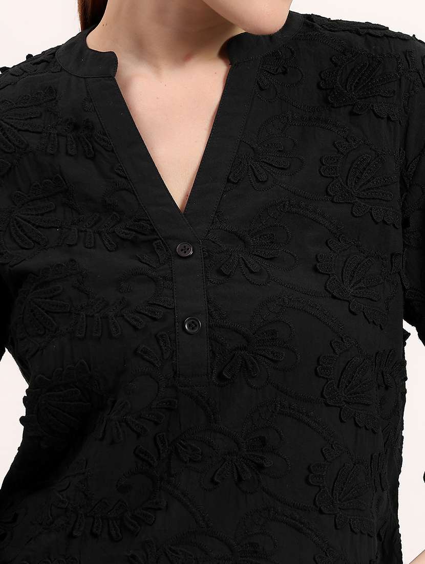 women embroidered mandarin neck regular top - 22526751 -  Standard Image - 1