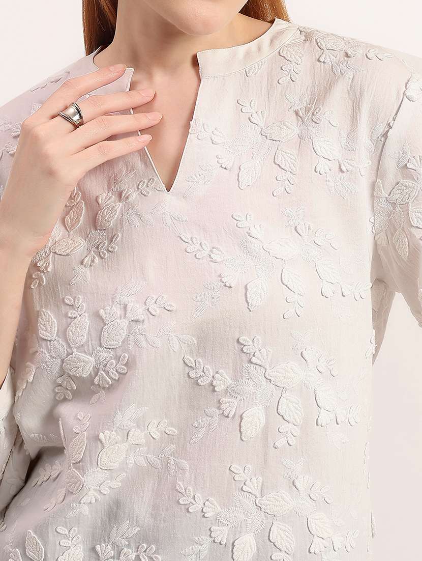 women embroidered mandarin neck regular top - 22526752 -  Standard Image - 1