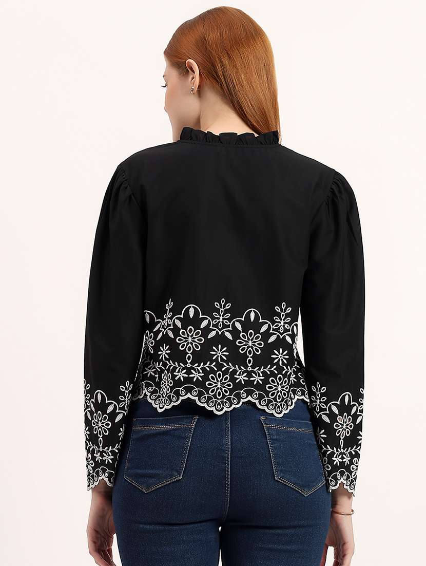 women embroidered tie up neck regular top - 22526757 -  Standard Image - 4