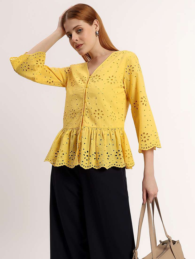 women self design v neck peplum top - 22526758 -  Standard Image - 4