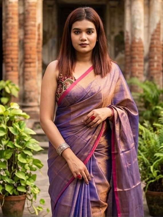 women solid plain saree with blouse - 22526770 -  Standard Image - 1