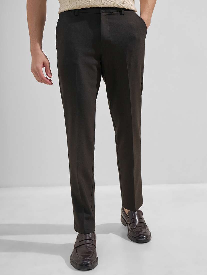 men solid mid rise flat front formal trouser