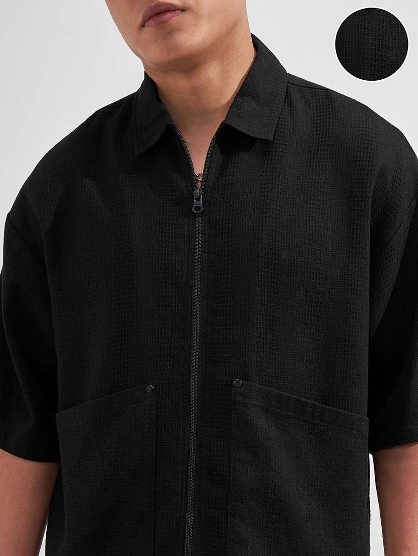 men solid short sleeve oversized casual shirt - 22526798 -  Standard Image - 1