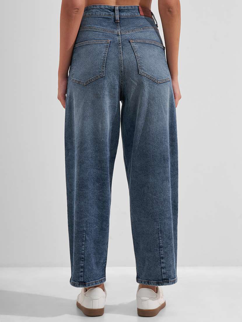 women solid high rise barrel jeans - 22526937 -  Standard Image - 4