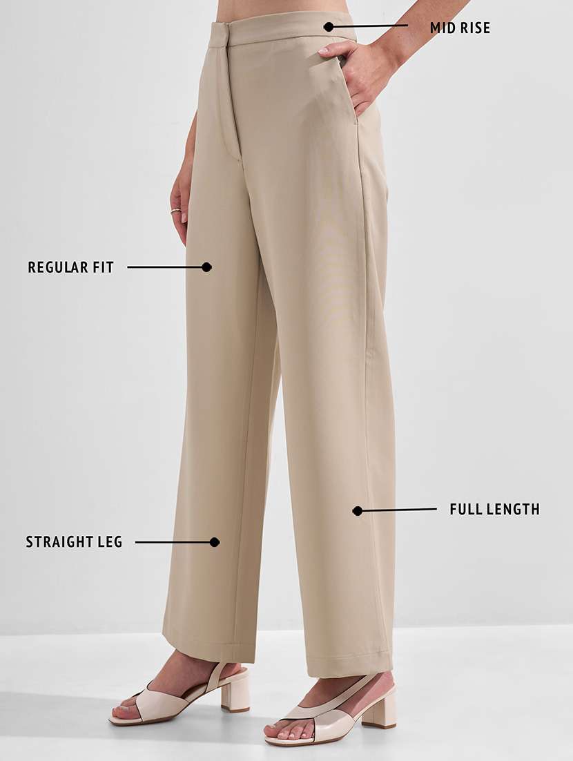 women solid high rise straight fit trouser - 22526941 -  Standard Image - 4