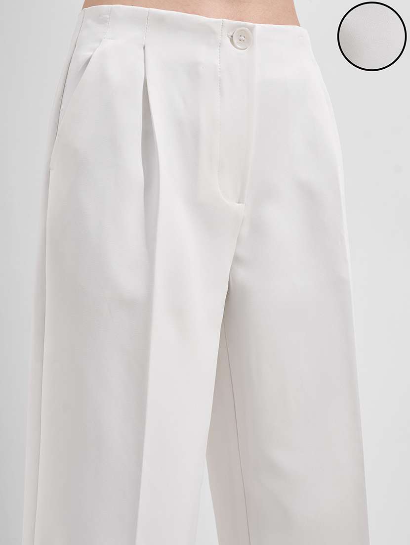 women solid mid rise wide leg trouser - 22526947 -  Standard Image - 1