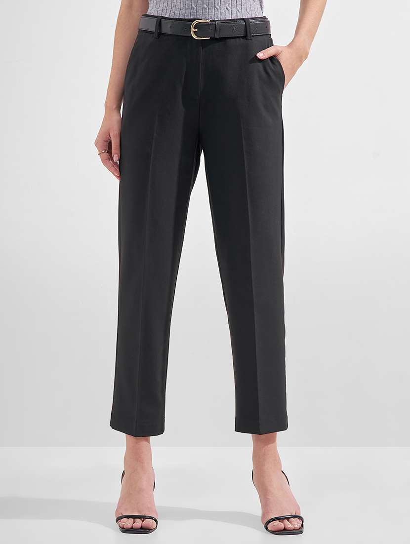 women solid mid rise tailored trouser