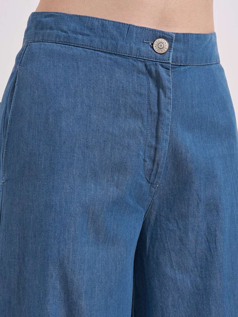 women solid mid rise wide leg trouser - 22526955 -  Standard Image - 1