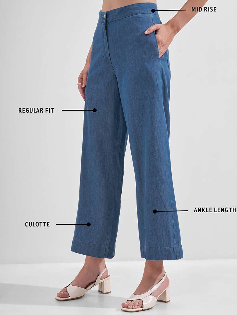 women solid mid rise wide leg trouser - 22526955 -  Standard Image - 4