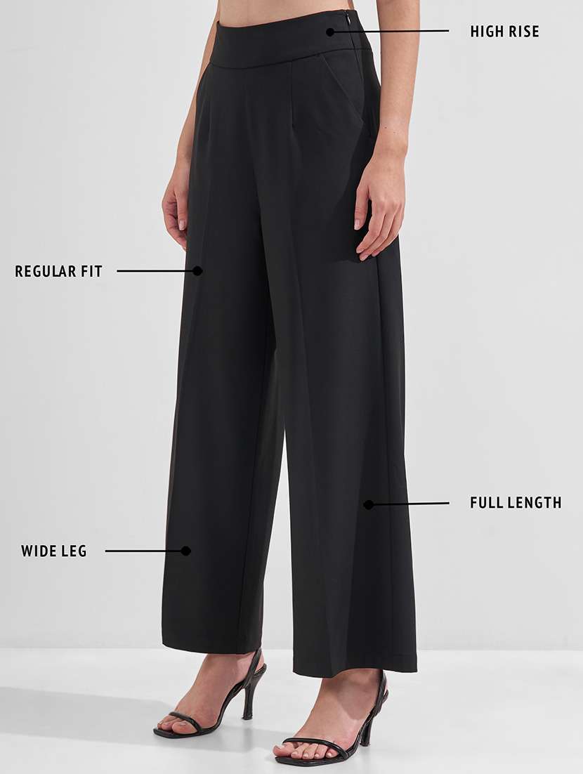 women solid high rise wide leg trouser - 22526961 -  Standard Image - 4