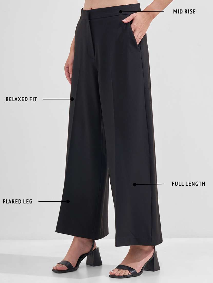 women solid high rise wide leg trouser - 22526962 -  Standard Image - 4