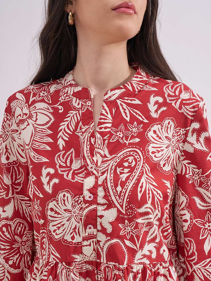 Women Printed Mandarin Neck Tiered Dress - 22526970 -  Standard Image - 1
